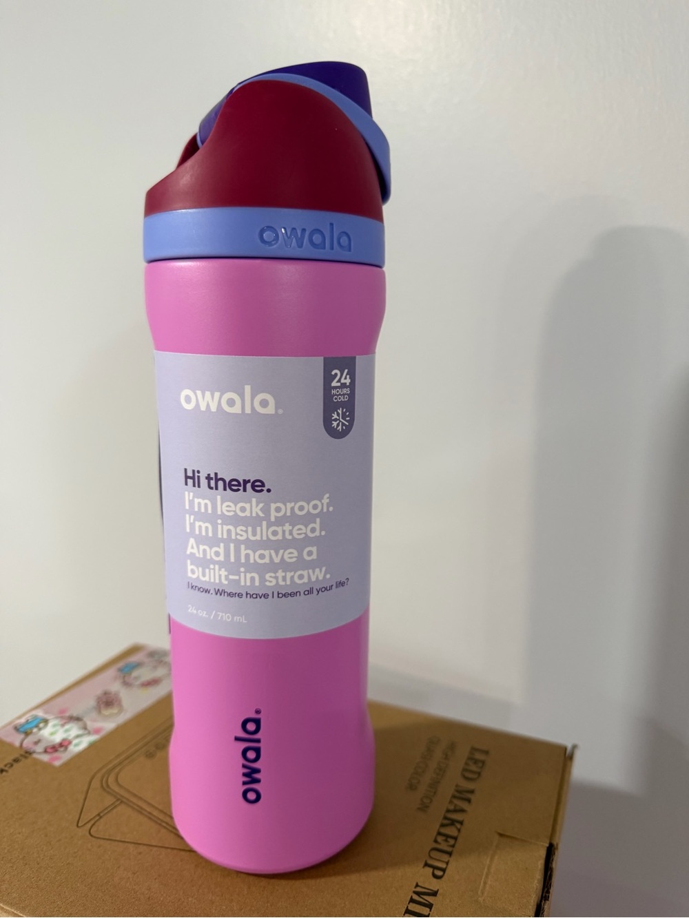 owala Pink Insulated Water Bottle with Built-In Straw